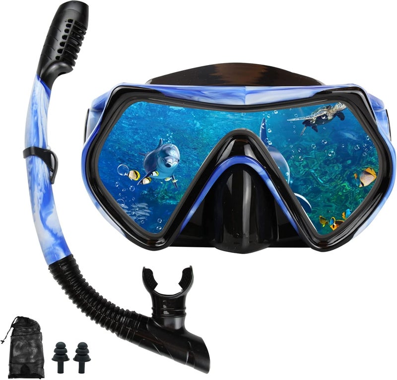 DIPUKI Snorkeling Gear for Adults, Dry Snorkel Mask Set, Scuba Diving Snorkle mask Set Adult, Panoramic Wide View Anti-Fog Dive mask, Swimming Diving Snorkeling Packages - Image 1